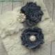 Beautiful DENIM Bridal Garter Set - Ivory Keepsake & Toss Wedding Garters - Frayed Flower Rhinestone Garters - White Or Ivory - Blue Jean
