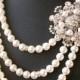 Statement Wedding Necklace, Pearl Bridal Jewelry, Vintage Style Bridal Necklace, Rhinestone Wedding Necklace, Flower Necklace, BOUQUET
