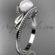 Unique 14kt white gold diamond floral pearl engagement ring AP301