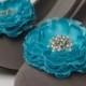 Aqua Blue Wedding Flower Shoe Clips / Hair Clips / Bridal Accessories / Set of 2 .