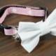Cat Collar with Bow Tie - Soft Pink With White Polka Dots with White Bow Tie