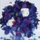Penny's Bridal Bouquet Off White Closed Roses, Blue Violet Dendrobium Orchids,Blue Hydrangeas,Singapore,Galaxy