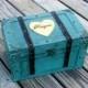 Turquoise Wedding Card Box Trunk Wine Love Letter Ceremony Anniversary Rustic Shabby Chic Vintage Wedding Custom ( LARGE)
