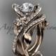 14k rose gold leaf and flower diamond unique engagement set, wedding ring ADLR369S