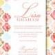 Bridal shower invitation, pink and red roses, Moroccan tile pattern, wedding, baby shower invite, printable digital DIY