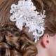 Crystal Lace Headpiece, Wedding Headpiece, Ivory Lace Pearl Crystal Bridal Hair Accessory, Lace Bridal Comb, STYLE 120 - Silver or Gold