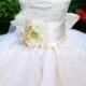 Wedding Flower Girl  Dress in Ivory Satin and lace with Chiffon Flower Sash Tutu Dress  All Sizes Girls