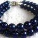 Navy Blue Pearl Bracelet,2 Strands Pearl Bracelet,,Wedding Jewelry,Pearl Jewelry,Bridesmaid Bracelet,Glass Pearl Bracelet,