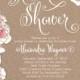 Printed Bridal Shower Invitation - Romantic Pink Peony Floral - Bridal Luncheon, Bridal Tea Invitation