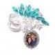 Memorial Brooch or Wedding Bouquet Photo Silver Aqua Blue Iridescent Crystals - FREE SHIPPING