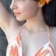 Orange White Crochet Halter Top - Bralette - Crop Top - Ruffle Top - Bikini Top - Festivals - Raves - Summer Fashion