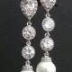 Wedding Earrings Bridal Earrings White Round Pearl Cubic Zirconia Connectors Silver Dangle Earrings