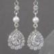 Vintage style Pearl Crystal Bridal Earrings, Swarovski Crystal wedding earrings Rhinestone  Bridesmaids Dainty Makayla Bridal Earrings
