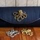 Octopus clutch, navy blue clutch bag with bronze, silver, or gold octopus, silk clutch, bridesmaid clutch, nautical wedding
