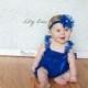 SET-Royal Blue Lace Petti Romper-Lace Headband-Baby Girl Clothes-Preemie-Newborn-Infant-Child-Toddler-Baptism-Wedding-Flower Girl Dress-Chic