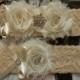 Wedding Garters / Wedding Garter Belt / Garter / Blush / Ivory  / Vintage Champagne Color Lace Garter / Bridal Garter Set