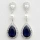 Something Blue Earrings Dark Sapphire Blue Crystal Earrings Swarovski Pearls Large Blue Wedding Earrings Blue Cubic Zirconia Wedding Jewelry