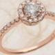 14k Round Diamond Rose Gold Engagement Ring Pave Set 1.00 ctw, Center Stone 0.40ctw Round Diamond G-SI2 Quality