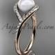 14kt rose gold diamond pearl unique engagement ring, wedding ring AP383