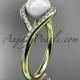 14kt yellow gold diamond pearl unique engagement ring, wedding ring AP383