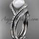 14kt white gold diamond pearl unique engagement set, wedding ring AP383S