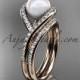 14kt rose gold diamond pearl unique engagement set, wedding ring AP383S