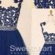 A-line Navy Blue Lace Short Prom Dress, Homecoming Dress from Sweetheart Girl