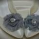 Platinum Gray Wedding Shoe Clips with Rhinestone Accent Shabby Rose