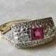 Antique Engagement Ring 14K Diamond Pink Sapphire Ring Orange Blossom Antique Engagement Ring Alternative Engagement Ring