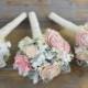 Romantic Wedding Bouquet, Bridesmaids Bouquet, Blush Pink,Dusty Pink,Peach Sola Flower Bouquet,Keepsake,Alternative Bouquet
