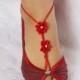 Red Barefoot Sandals, Wedding party shoes-Bridal Foot jewelry-Wedding Accessory-Bridal shoes-footless sandals
