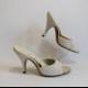 1950s shoes / Vintage 50's White Beaded SPRINGOLATORS Shoes Heels