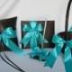 Chocolate Brown Turquoise 2 Flower Girl Baskets Ring Bearer Pillow Guest Book Pen Set Wedding Accessories
