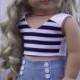 Girl Doll Clothes / American Made Trendy Navy Blue White Stripe Woven V-Neck CROP TOP for 18 Inch American Girl Doll