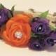 Orange Purple Floral dog collar, pet wedding accessory, Floral Dog collar,  Purple Orange wedding idea