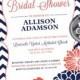 Bridal Shower Invitation, Wedding, Chevron, Floral, Coral, Navy, Blue, Navy Blue, Vertical, Printable (Custom Order, INSTANT DOWNLOAD)