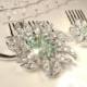 PAIR Mint Green & Clear Rhinestone Bridal Hair Combs, Silver Vintage Flower Brooch OOAK HeadPiece Bridesmaid Jewelry Gift Wedding Accessory