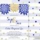 Royal Blue Sip And See Invitation - Printed, Boy Baby Shower Striped Glitter Sprinkle Floral Brunch Confetti Couples Navy Grey White - #075