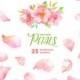Soft Pink Petals 25 watercolor elements, bouquet, flowers. Handpainted, wedding invitation, separate floral elements, diy clipart, blossom
