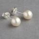 Cream Pearl Studs - Vintage Cream Swarovski Pearl Stud Earrings - Bridal Jewelry - Bridesmaids Gifts - Post Earrings