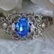 Bridal Crystal Bracelet,Vintage Style Bracelet,Swarovski Crystal SAPPHIRE BLUE Bracelet,Filigree,Wedding Jewelry,Victorian Style,FALLON