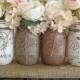 Set of 4 Pint Mason Jars, Ball jars, Painted Mason Jars, Flower Vases, Rustic Wedding Centerpieces, Creme, Tan and Brown Wedding Mason Jars