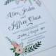 Hand Painted Floral Wedding Invitation with Mix of Peach and Mint Flowers & Hand Written Calligraphy