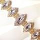 Marquise Rhinestone Bridal Belt Sash in Gold - White Ivory Silver Satin Ribbon - Rhinestone Crystal - Wedding Dress Belt