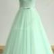 Romantic mint green A line tulle lace wedding dress