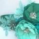 Jade Mint Sea Foam Green Blue Flowers with Swarovski Sew on Crystals & Pearls Sash for a Bride, Bridesmaid Special Event