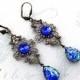 Sapphire Opal Victorian Flower Earrings, Victorian Jewelry