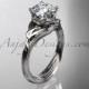 14kt white gold diamond flower, leaf and vine wedding ring, engagement ring with a "Forever Brilliant" Moissanite center stone ADLR240