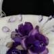 WHITE or IVORY Satin Flower Girl Basket with Purple Flowers  and Crystal Spray