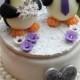 Penguin wedding cake topper, love birds with snow base and banner, winter wedding